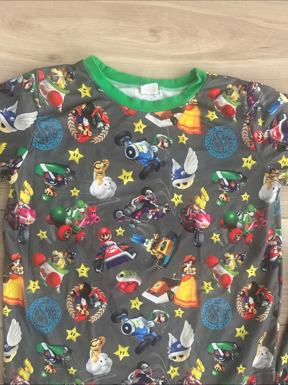 Kids Grey Character Short Pajama Set with Green Trim - Fun Print Size 7XL - Picture 3 of 13